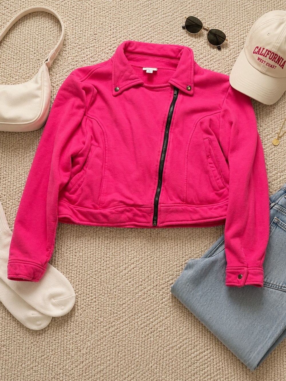 LuLaRoe Hot Pink Moto Zip Jacket Women’s XL Asymmetrical Zip Lightweight